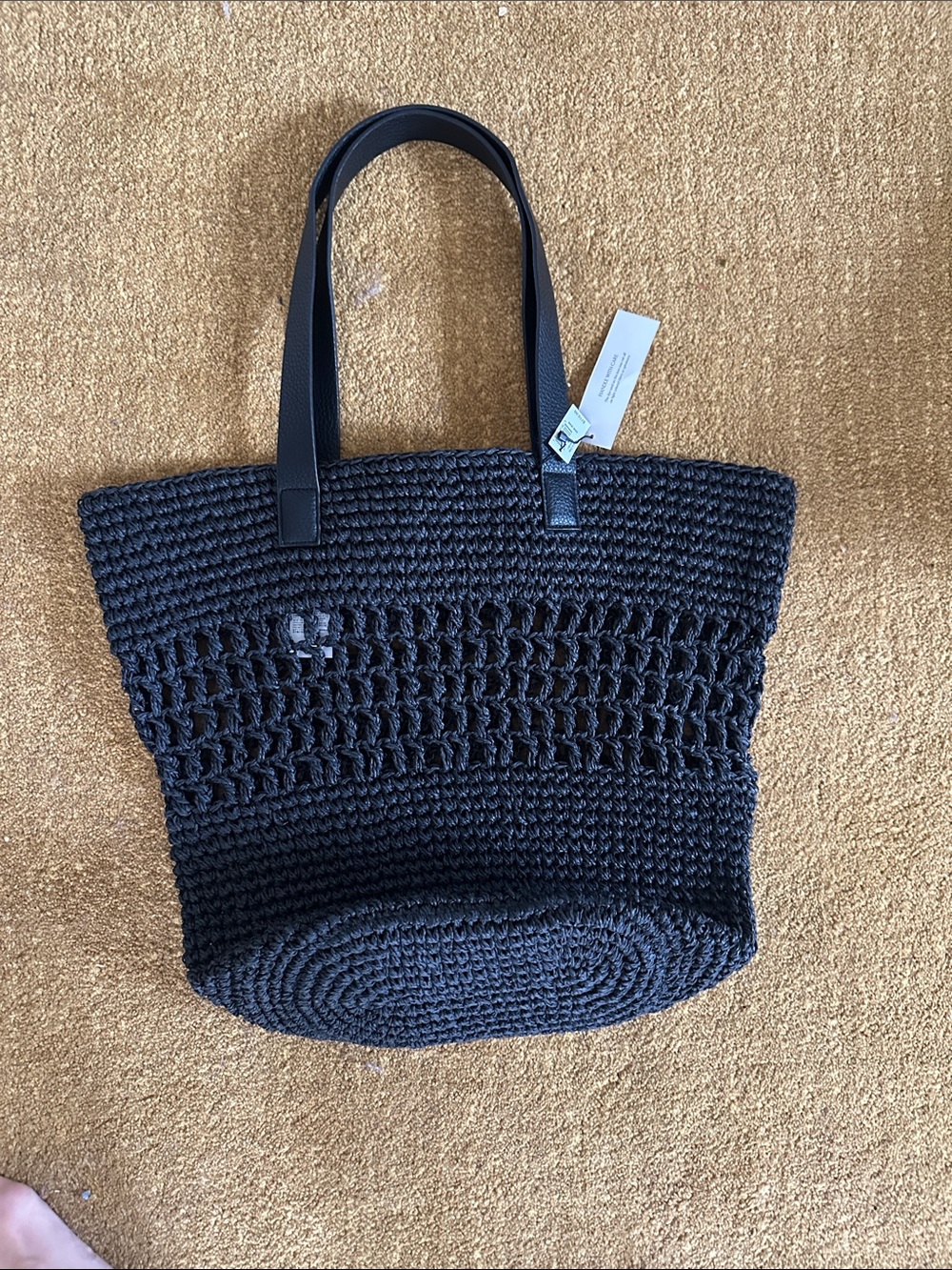 Banana Republic Black Woven Tote Bag with Leather Handles NWT
